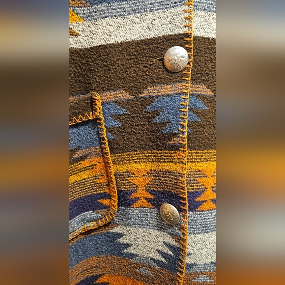 Rhonda Stark Southwestern Aztec Wool Full Length Cardigan Jacket Coat Ovrsized S - Picture 6 of 8